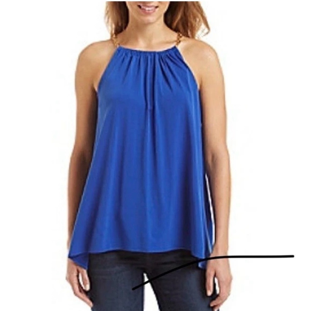 MICHAEL Michael Kors Royal Blue Gold Chain Sleeveless Women's Halter Top XS